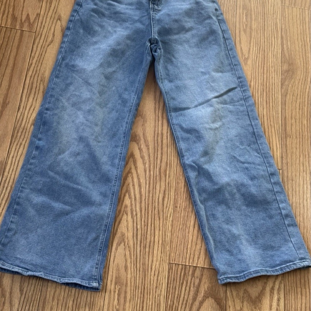 HDLTE Jeans Womens Size Small Blue Faded Stretch High Rise Wide Leg Light Wash